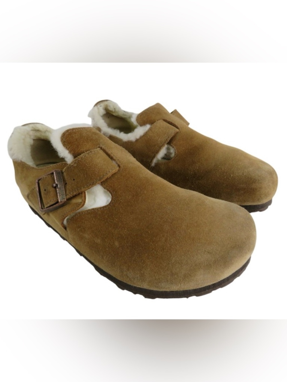 Birkenstock Suede Shearling Lined Clogs - Brown